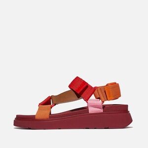 NWT GEN-FF Adjustable Webbing/Leather Back-Strap Sandals in Red Pink Perfect Mix